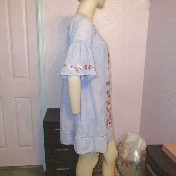 Umgee New Horizon Mini Dress Size S Embroidered Short Sleeves Crochet Boho Artsy - Picture 8 of 12